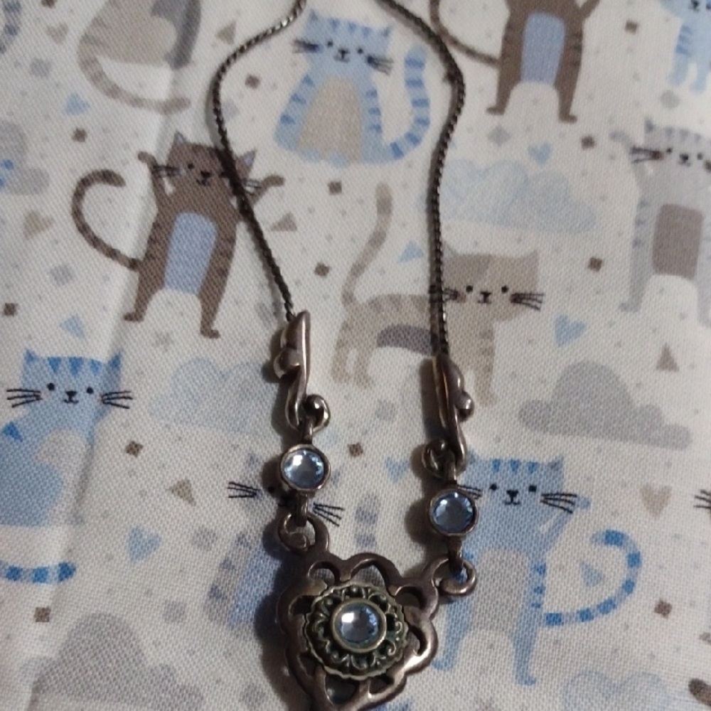 Brighton Silver and Blue Floral Reversable Necklace